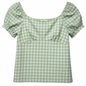 The Commons Green Gingham Smocked Puff Sleeve Top – Girls Size L